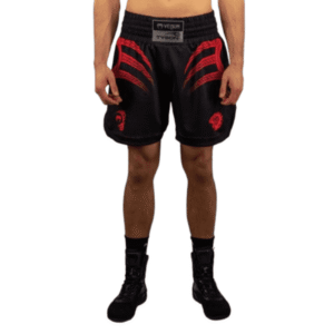 מכנסי איגרוף Venum x Mike Tyson Tiger – Deep Black/Intense Red